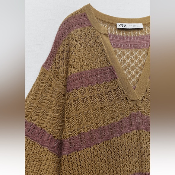 Zara LONG KNIT KAFTAN DRESS. Ocher Color. Size XS-S. New with Tags. - Picture 7 of 7